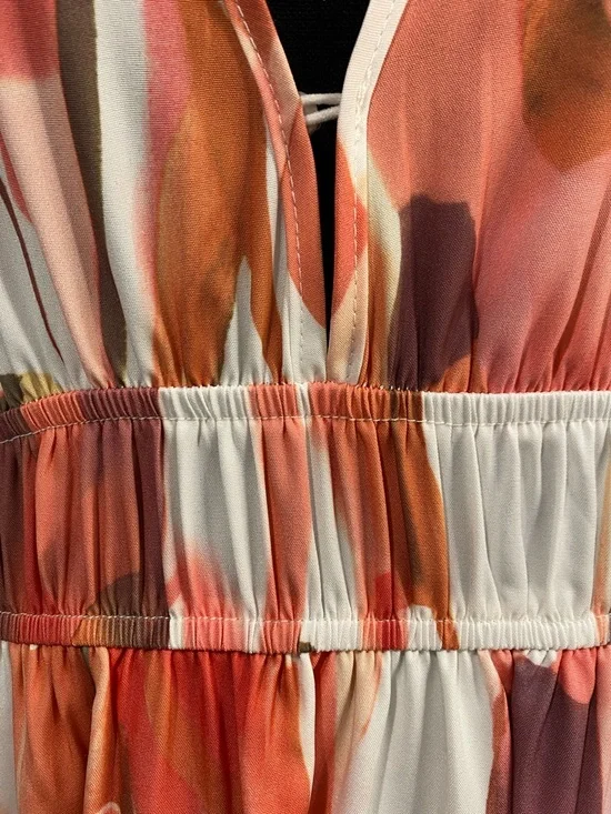 Romantic Flowing Maxi Dress V Neck Empire Waist | Boho Sunset Coral Pink Large - Picture 3 of 13